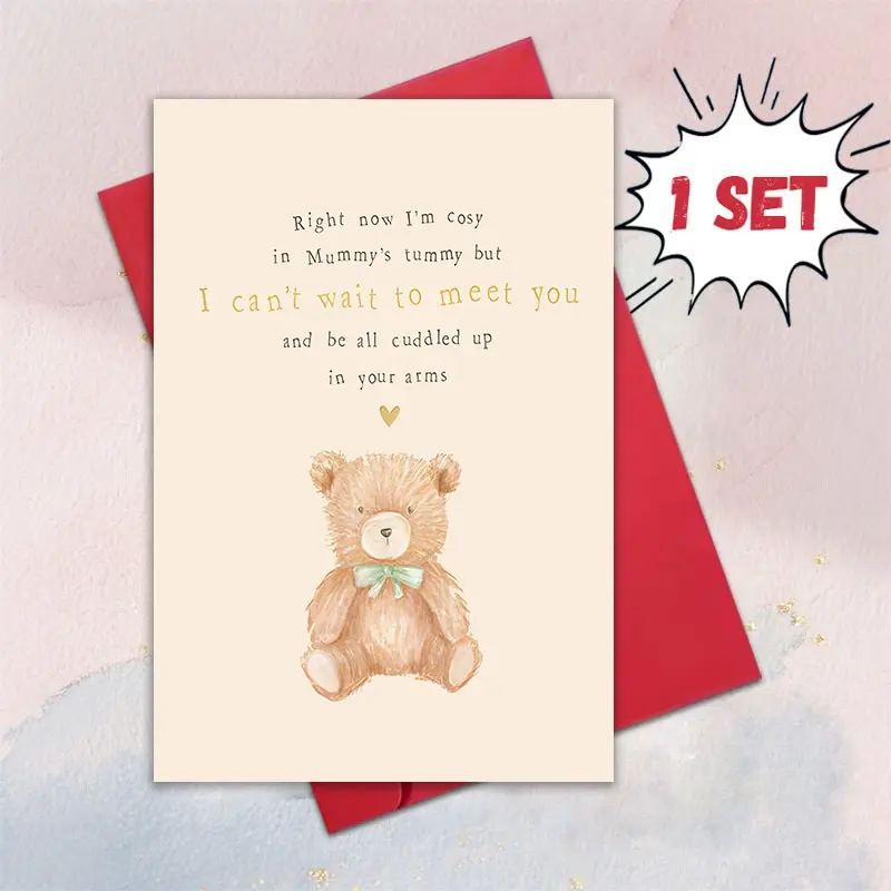 Father's Day Card For Expecting Dad, Pregnancy Announcement Card From Baby, New Dad-to-Be Teddy Bear Card, "Can't Wait To Meet You" Sweet Greeting Card, Soft Watercolor Baby Shower Card