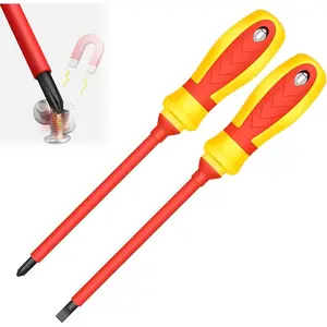 2 count  Screwdrivers Set Phillips and Flat , 1000v Insulated Screwdrivers 4 Inch Multi-purpose  Slot  Set Cushion Grip Handle for Electricians