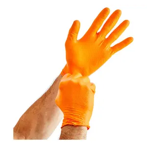 Lavex 6 Mil Nitrile Gloves Heavy Duty XL Mechanic Gloves Diamond Grip 100 Box Thick Orange for Heavy Duty Protection