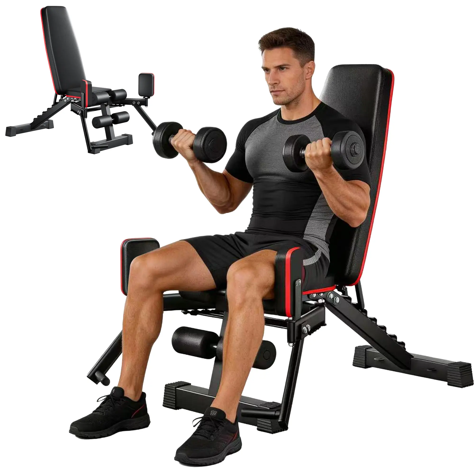 DlandHome Compact Home Gym Workout Bench for Apartments & Garages, Multi-Functional Weight Bench with Thick Padding & Steel Frame, Glute Abductor & Resistance Band Trainer