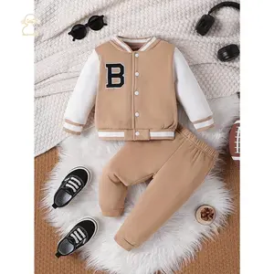 CGP-Letter Pattern Baseball Jacket Outdoor Set, Baby Boy Casual Jacket Top and Pants Outdoor Set, Winter/Fall Season Boys' Utility Knicker