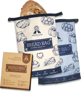 2 Packs Bread Bags to Keep Fresh, Reusable Zipper for Homemade Loaf, Freezer Storage Bag, Container, Fresh Keeping Extra Large Bags, Food Bag