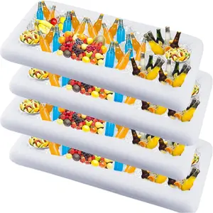 4 Packs Inflatable Serving Bar, Ice Serving Buffet Salad Cooler, Salad Serving Trays Set for Summer Swimming Pool Parties, Family Gatherings & More