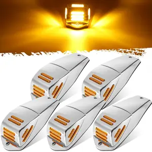 Partsam 5Pcs Replacement for Square   Cab Marker Lights 48 LED, Amber LED Flat line Square Cab Light Assembly with Chrome Plastic Housing for  /Peterbilt/Freightliner