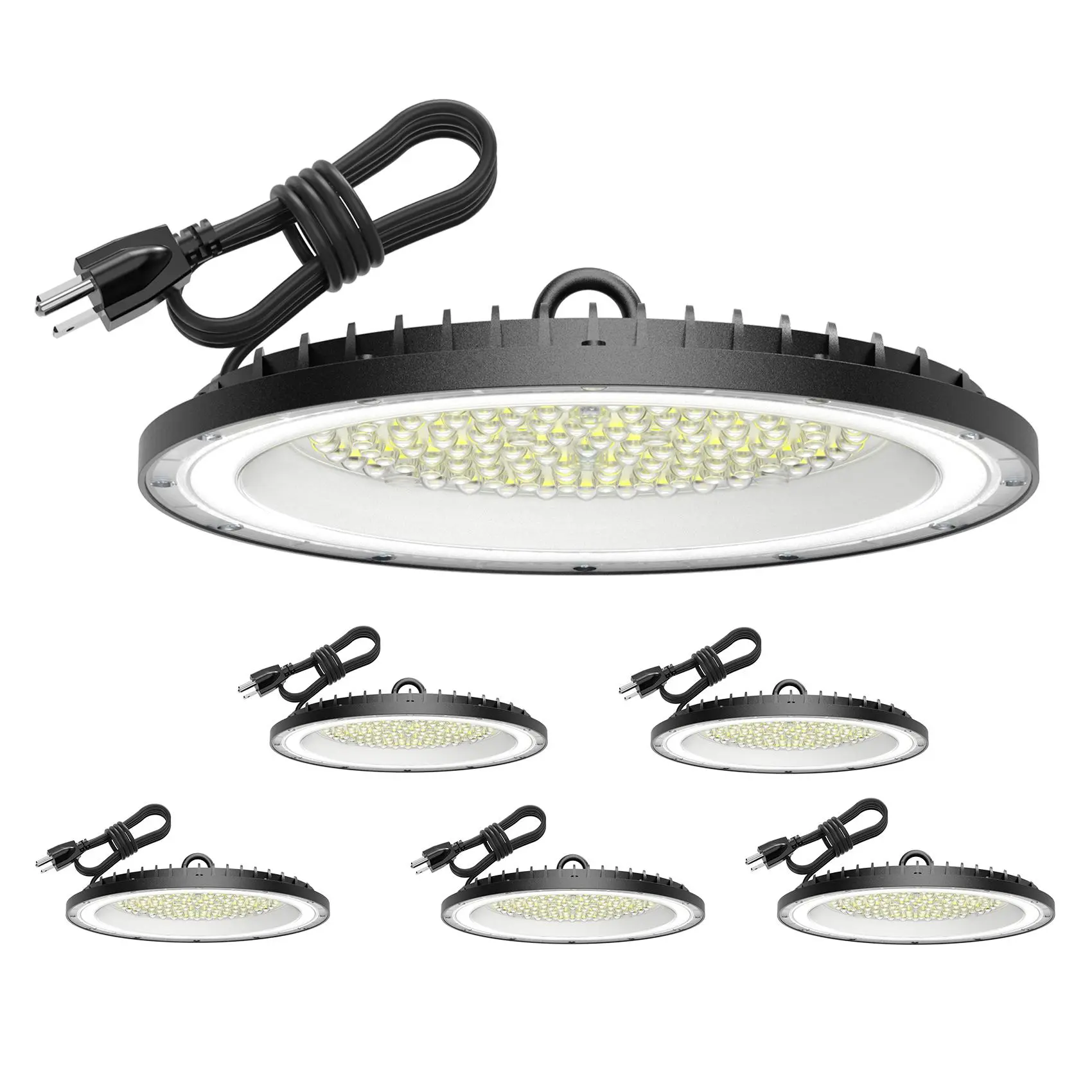 6 Pack 45000LM UFO LED High Bay Lights, 300W LED Shop Lights,  Equivalent Warehouse Lights 6000K, IP65 Waterproof Industrial Commercial Lighting Fixtures for Workshop Barn Garage,5FT Power Cord， Non-dimmable