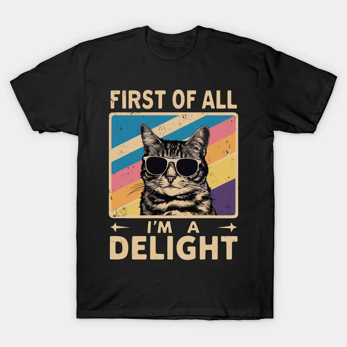 Unisex‑Friendly Men's 100% Cotton Round Neck Short‑Sleeve T‑Shirt‑"Of All I'm A Delight" Sarcastic Cat Lover Graphic Print, Casual Funny Everyday Top