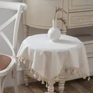 1pc Tablecloth with Fringe, Square Woven Design, Ideal for Kitchen, Dining Table, Tea Table, Elegant Home Decor Accessory