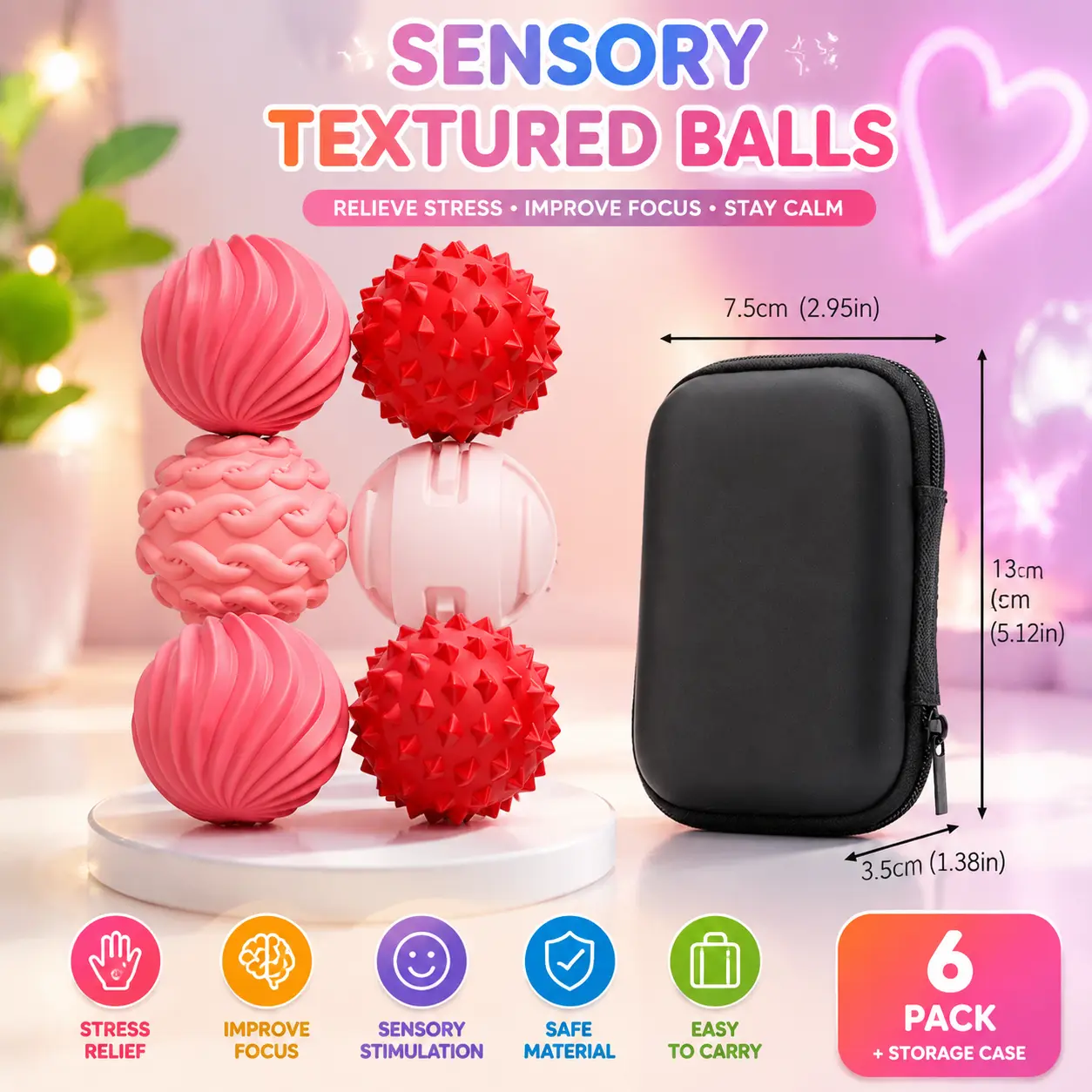 Sensory Textured Balls – Stress Relief Fidget Toy Set with Storage Case