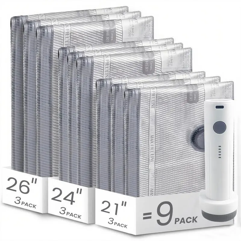 【2026 Upgraded】X7 Cordless  Vacuum Storage Compression Bag Set with Rechargeable Air Pump 9/15 Pack Waterproof & Reusable Compression Packing Bags for 2 Size,140L/Min Powerful Air Removal，Perfect for Carry-On Suitcases,