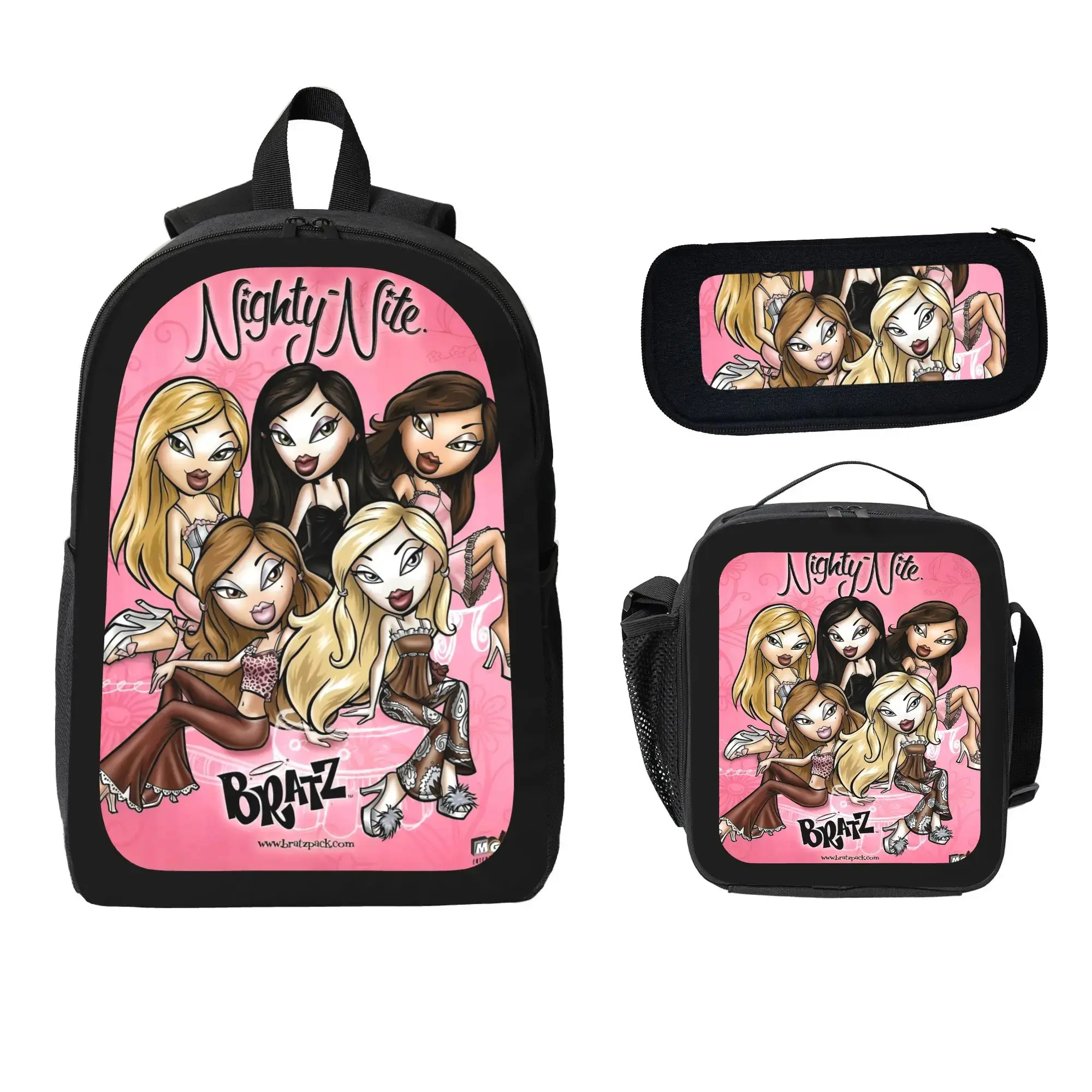 3-Piece Bratz Backpack Set - Insulated Lunch Bag, Pencil Case & Backpack Combo, Durable Fabric, Organized Storage for Girls’ School Essentials