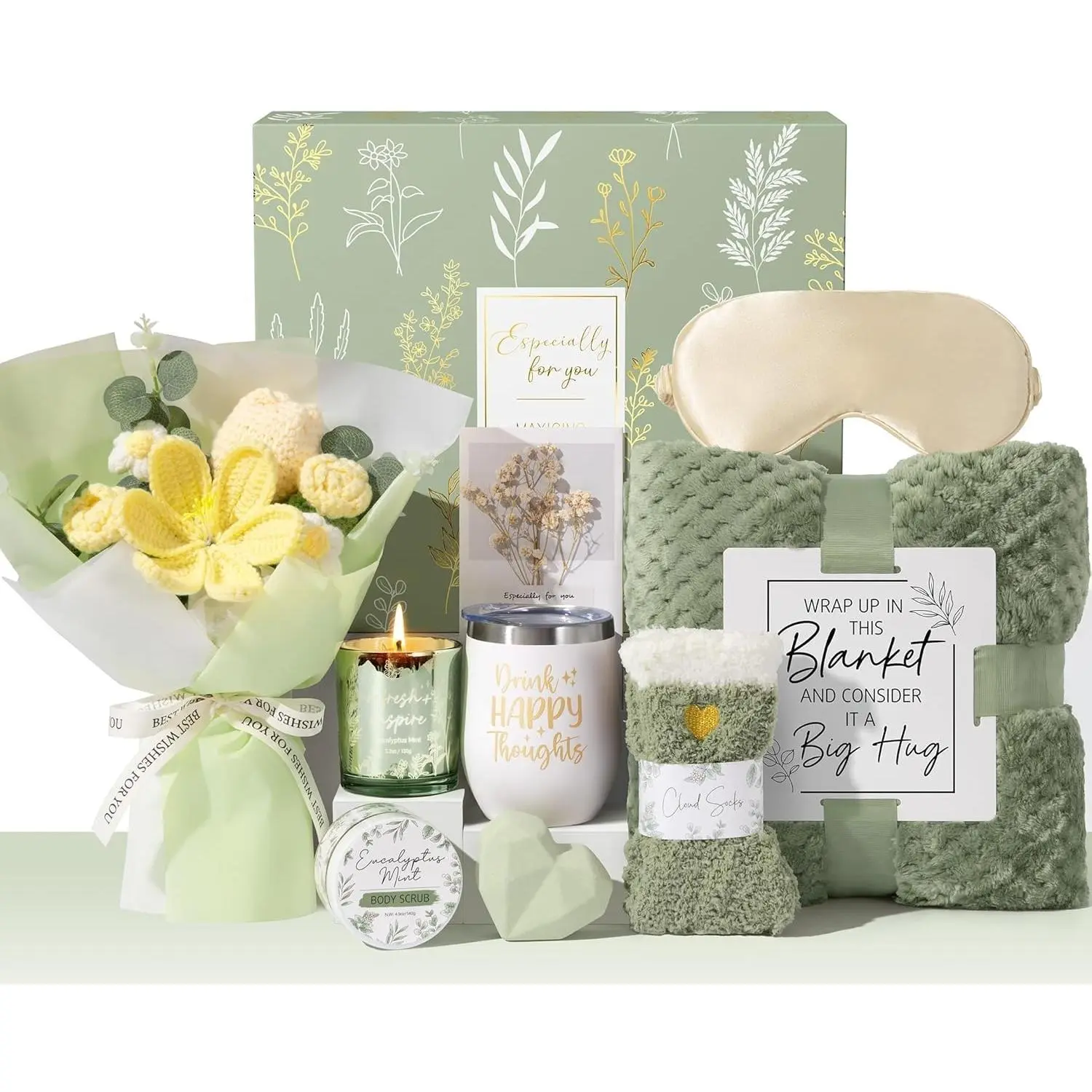 Birthday Gifts for Women Self Care Package Get Well Soon  Baskets, Thinking of You Sympathy  Set w/ Crochet Flower Bouquet,  Christmas  Gifts for Women Mom Her   Sister Wife