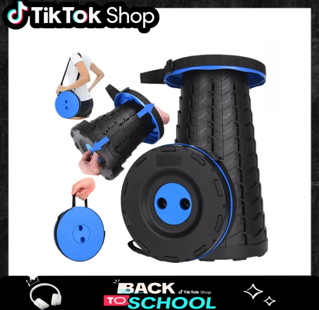 [ON SALE!] Upgraded Foldable Stool Thickened, Portable Collapsible Stool Retractable Stool for Fishing, Hiking Tours, BBQ, Parties, Outdoor Activities