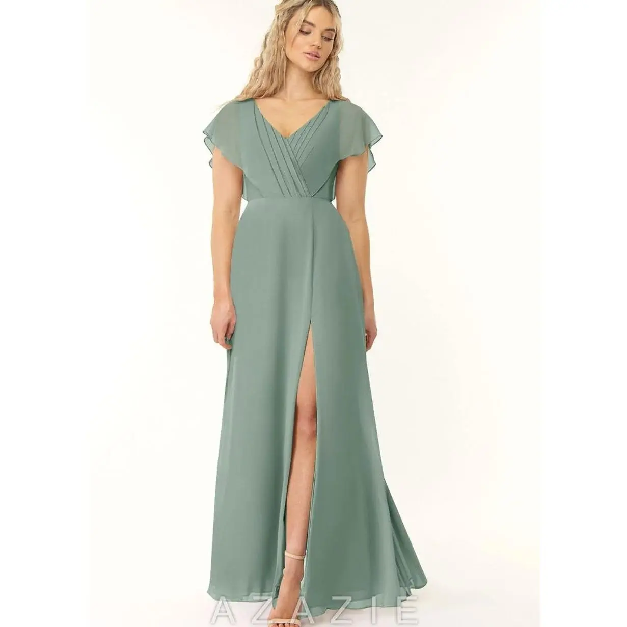 Azazie Rylee Burgundy A-Line Pleated Chiffon Dress