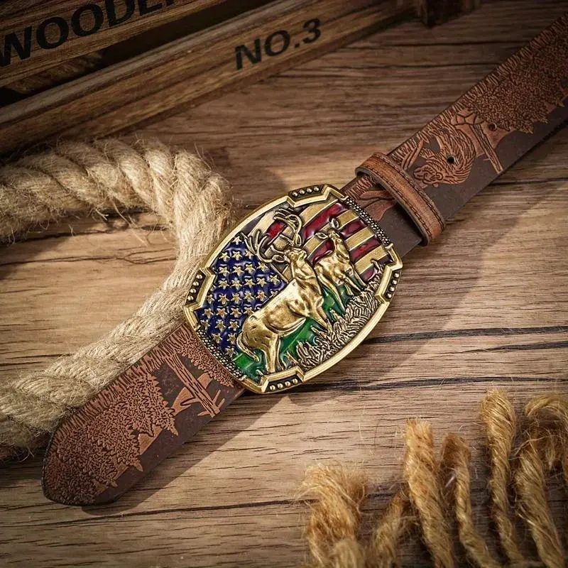 Belt Buckles Men Western Cowboy - Mens Belt Buckles Western Belt Buckles for Men & Women Boys Cowboy Cowgirl Deer Belt Buckle chao ren ed c Brown