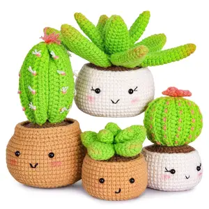 Beginner-Friendly Succulents Crochet Kit with Soft Yarn, 4 Patterns, DIY Knitting Supplies for Adults, Includes Video