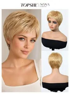 100% Real Human Hair Short Pixie Cut Wig, Light Blonde 613, Glueless Easy Wear, Breathable Lightweight Cap, No Shedding No Tangling