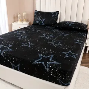 Starry Sky Bedding Set, Comfortable and Soft Bed Sheet with Two Pillowcases, No Filling, Machine Washable, Tear-Resistant, Polyester Fiber, 80-85g/m², 11.81- 13.39inch Height, Durable Twill Fabric, Flat Printing Design, Home Bedroom Decoration