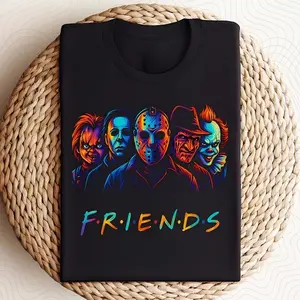 Friends Horror Characters Horror Tshirt, Retro Horror Movie Shirt, Horror Friends, Trendy Holday Graphic Tee Top Womenswear