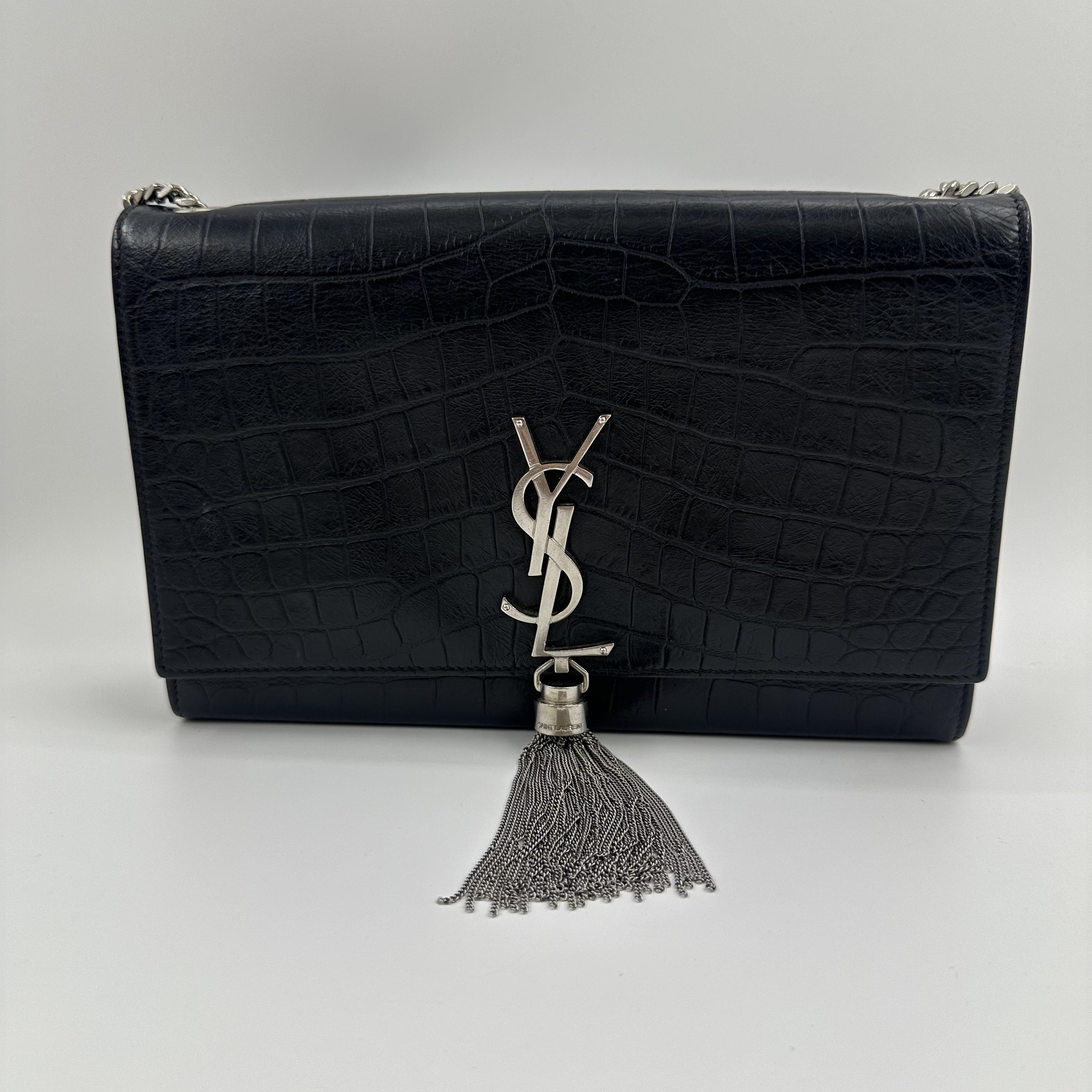 Pre-owned Yves Saint Laurent YSL leather messenger shoulder bag black