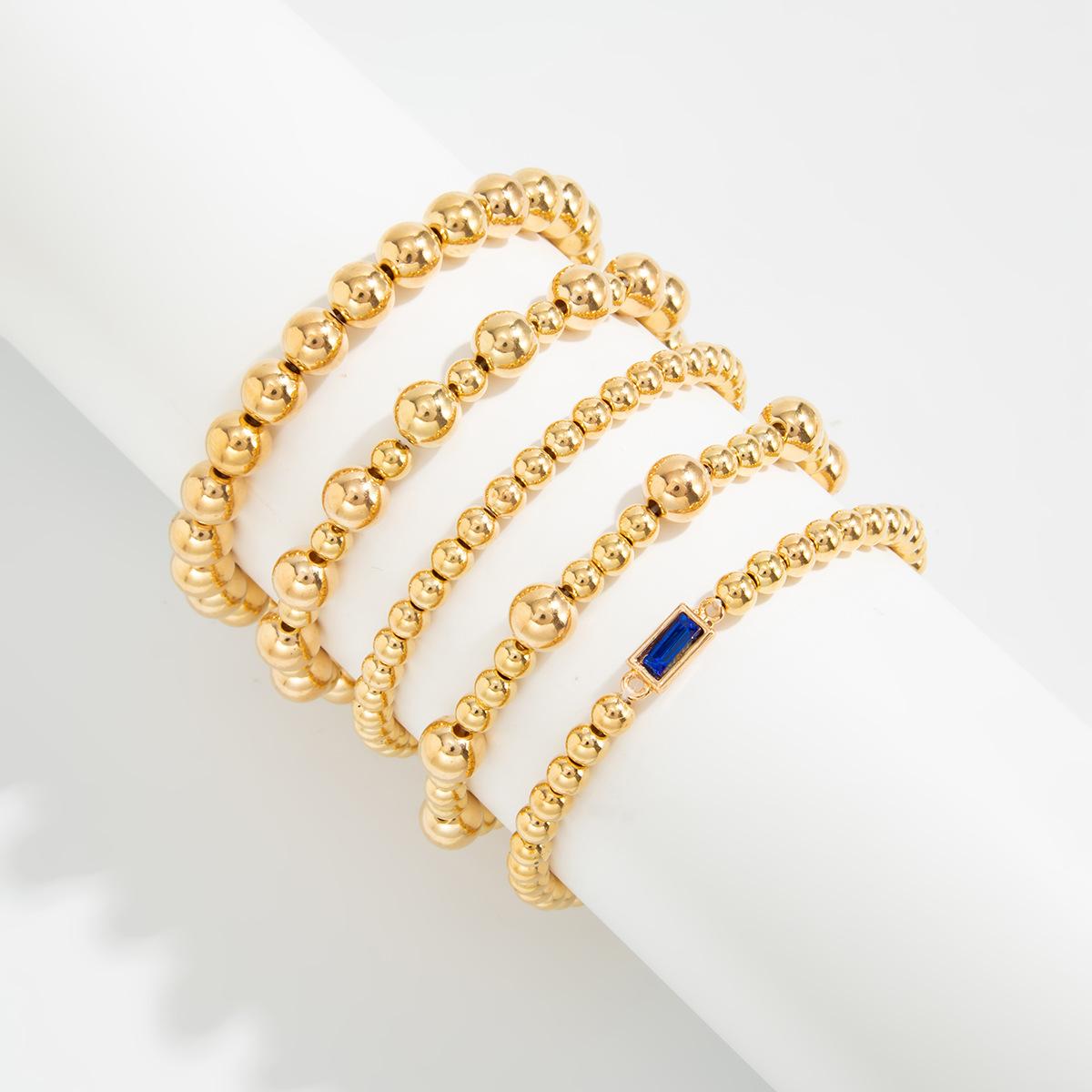 5PCS Bracelets for Women, Dainty Layered Emerald 14K Gold Plated Beaded Bracelets Set Trendy Waterproof Stackable Jewelry Birthday Gifts for Women Girls