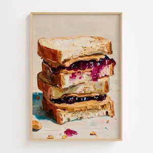 Printable Peanut Butter and Jelly Sandwich Wall Art, PBJ Kitchen Print, Retro Diner Food Poster
