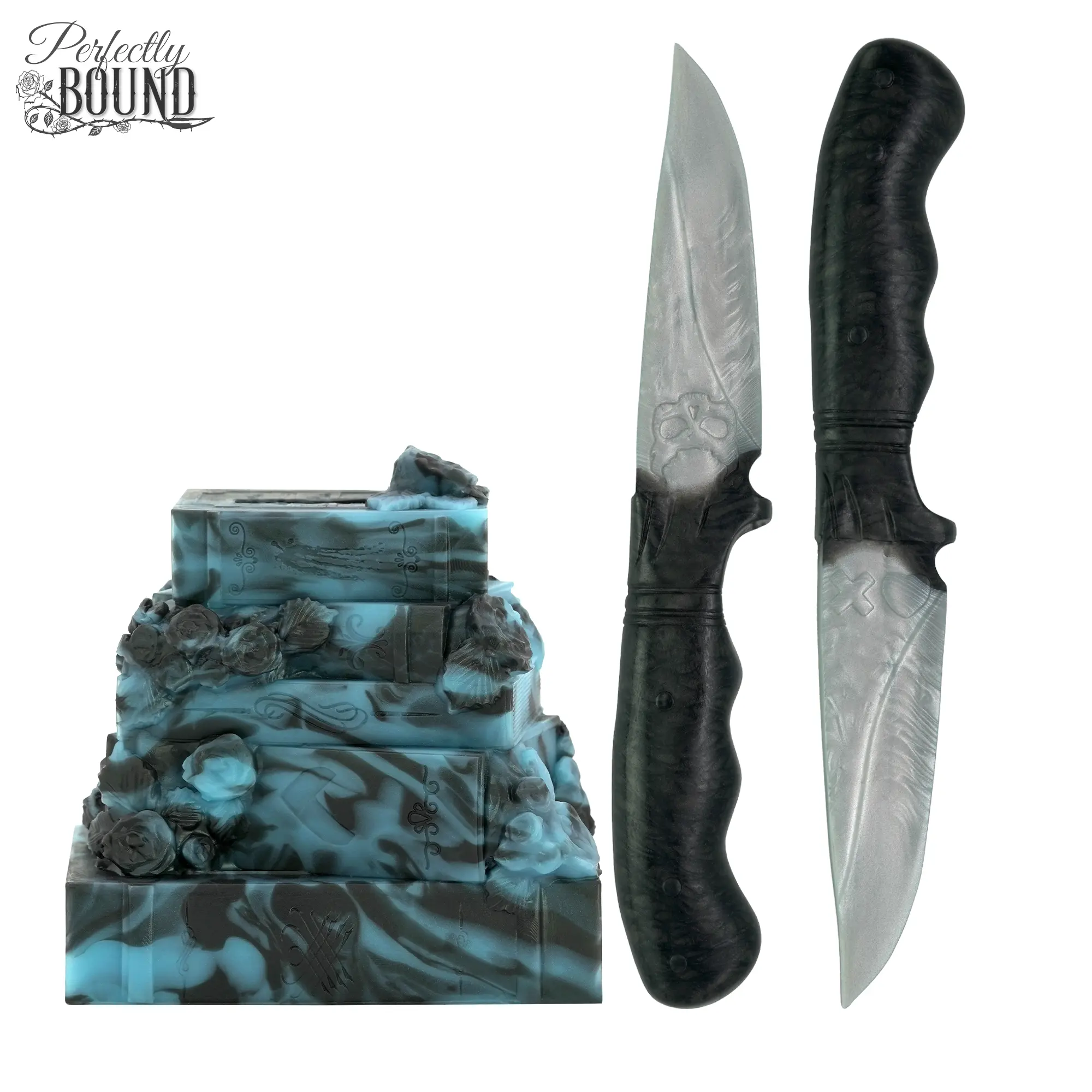 Perfectly Bound the Dark Fantasy Knife Decoration, Book End, Fantasy Design, Mask Tok Lovers, Platinum Silicone