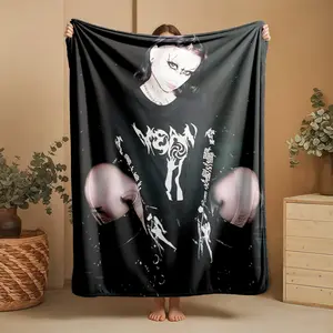 1 piece Trendy punk-style black printed sweatshirt paired with ankle boots themed flannel blanket - Super soft fluffy flannel sofa blanket, suitable for beds and sofas, all-season use, modern geometric pattern design, digital printing, 100%