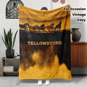 [1pc Cozy Yellowstone Blanket] 1pc Cozy Soft Vintage Yellowstone National Park Flannel Throw Blanket - Digital Print, All-Season Versatile for Napping, Travel, Camping, Sofa Cover