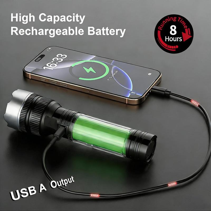 2-in-1 Strong LED Flashlight-Power Bank, Digital Power Display, Rechargeable, Zoomable, Waterproof, Adjustable Brightness, 10ft Drops Resistant Torch for Outdoor, Emergency Use