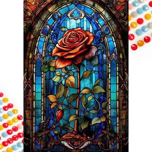 5D DIY Full Diamond Round Drill Painting - Diamond Painting Kit Rose Window. Mosaic Canvas DIY Wall Art, Home Wall Decoration, Suitable for Halloween, Christmas, Birthdays, and Anniversary Gifts.