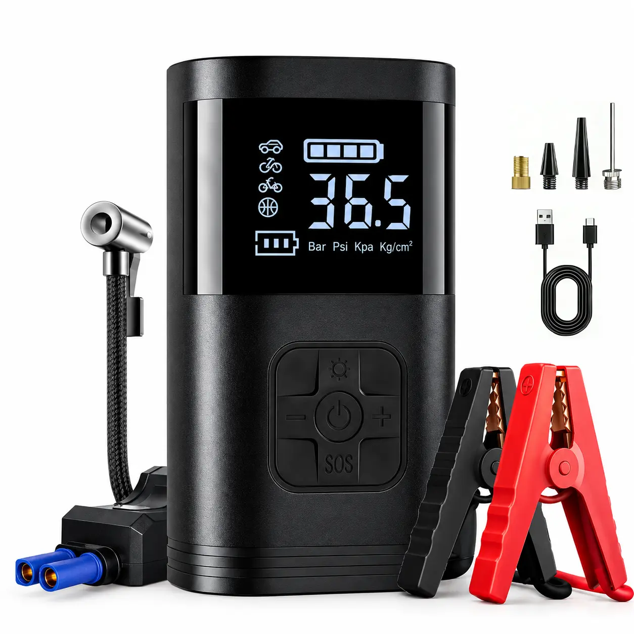 Portable Car Jump Starter with Air Compressor - Emergency Power Bank, LCD Display, Auto Shut-Off Tire Inflator, Flashlight for SUVs, Motorcycles (Car Interior Accessory, Breakdown Assistance Tool),techvibes