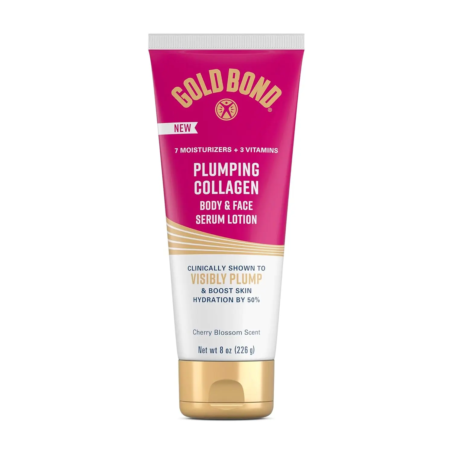 Gold Bond Plumping Collagen Body & Face Serum Lotion - 8 oz Daily Lightweight Body Care, Cruelty-Free Moisturizing Collagen Moisturizer for Face with Tripeptides, Jojoba & Grapeseed Oils, Vitamins, Cherry Blossom Scent, Firming for Dry Skin (Single Item)
