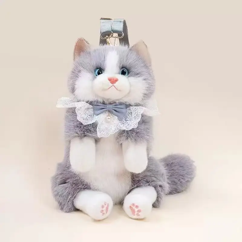 Sweet Animal-Themed Plush Cat Backpack for Girls - Interactive Musical Storage Bag with Hidden Compartment, Crossbody/Shoulder Bag, No Wheels, Home Organizer Gift for Christmas