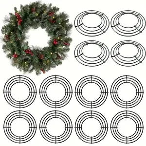 9pcs Glam Style Metal Wreath Frames, 8/10 Inch Round Wire Rings for DIY Christmas & New Year Party, Home Decor Crafts Supplies