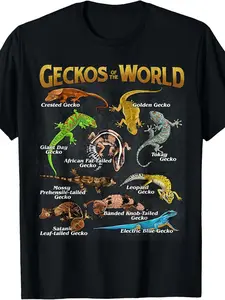Geckos Animals of The World Crested Leopard Gecko Lover T-Shirt.Jpg Same Style for Men And Women   Summer Short-Sleeved Printed T-Shirt Pure 220G