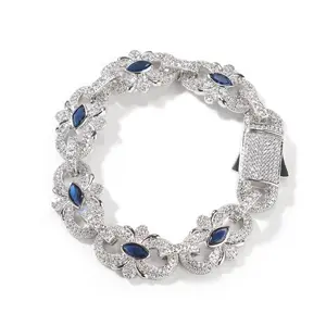 Floral Infinity Chain Necklace Hip Hop Jewelry Stainless Steel Pink Blue Cubic Zirconia Chain Necklace Party Club Street Festival Fashion Gift For Men Women Unisex Trendy Iced Out Bling Statement Accessories