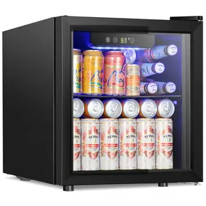 Mini Fridge Freezer - Beverage Fridge Black Glass Door, Suitable for Beer, Soda or Wine, Transparent Front, Replaceable Doors Left and Right, Removable, Suitable for Home, Office or Bar, Black