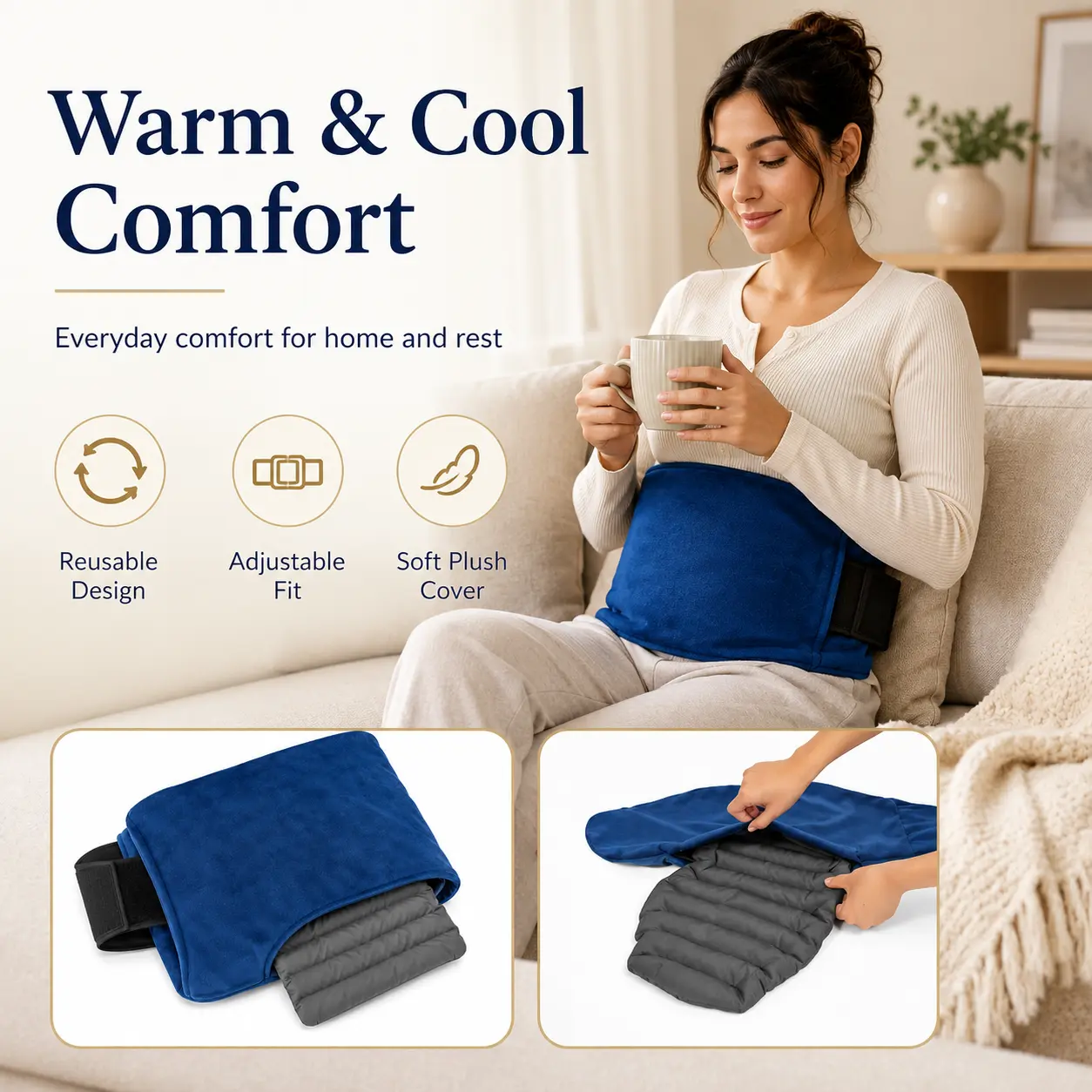 Microwavable Warm & Cool Wrap, 10 x 18 in Reusable Comfort Pad with Removable Washable Cover for Back, Waist, Abdomen and Shoulders