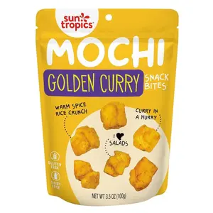 Sun Tropics Mochi Snack Bites, Golden Curry Flavor- 3.5 oz (6 Pack) | Crispy Crunchy Mochi Bites, Rice Nuggets | Mochi Puff Rice Crackers- Gluten Free & Dairy Free- No MSG Added | Asian Rice Snacks