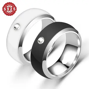925 Silver Smart NFC Phone Tag Ring - Smart Ring with Elegant Drip Oil Design, 3A Zirconia Mosaic, Ideal for Wedding Gifts