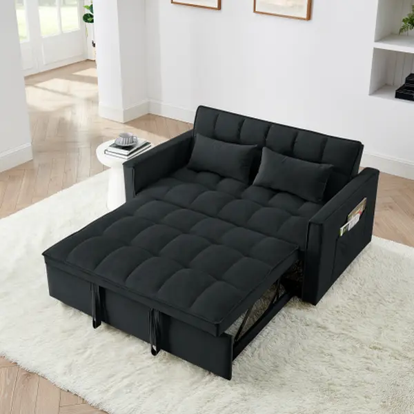 Modern velvet sofa, sofa pull-out bed, small love seat casual sofa with back, with pillow, pockets, living room furniture, 3 in 1 convertible sleep sofa bed.RR