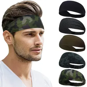 Unisex 5-Piece Nylon Sports Headbands - Non-Slip, Elastic, Breathable, Ultra-Lightweight Training Headbands, Moisture-Wicking Sporty Sweatbands for Youth Running, Exercise (Multiple Colors), Training Headband, Moisture-Wicking Sports Headbands
