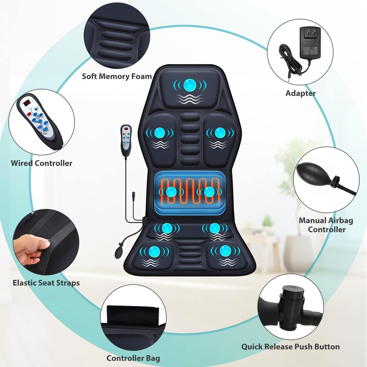 Heating Massage Chair Cushion with Adjustable Lumbar Support & 9 Massage Modes - Full Body/Back Suitable for Home Office Use, Plug-in Massager Chair  ,deep tissue massage tool