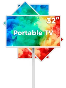32-Inch Portable Smart Touch Screen TV on Wheels, 1080P Full HD Wireless Monitor with 8-Hour Battery, 128GB Storage, Android 15 OS, Rolling Stand and Remote Control, Multi-Purpose Use
