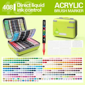 408 Colors Acrylic Marker Pens, Smooth Ink Flow, Strong Color Coverage, Portable Case, Ideal for Canvas, Wood, Glass, Fabric Art
