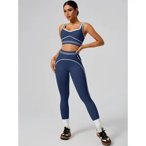 Women's Sleeveless Sports Vest with High-Waisted Butt-Lifting Sports Set Double-Strap Premium-Feel Workout Fitness Wear Stylish Casual Sportswear Seamless Bra and Leggings Tummy-Control Butt-Lifting Slimming Sports Set Yoga Gym Outfits