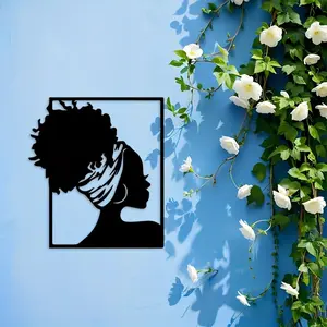 1 piece of retro style black metal mural - headscarf silhouette, iron decorative panel, suitable for homes and offices, ideal for bedrooms, living rooms, bathrooms - perfect Black History Month gift, African American art decoration, Vintage Wall Art