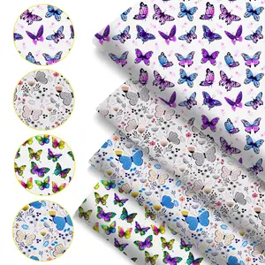 Butterfly Pattern Print Fabric, 4 Pieces Plain Weave Handmade Home Decor DIY Material, 20x20cm (7.8x7.8 Inch), Elegant Style for Patchwork Sewing & Quilting, Crafting, Doll Accessories