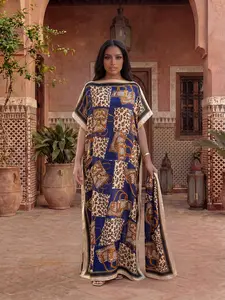 Women's Boho Style Bohemian Leopard Print Long Robe Set, Spring Summer Thin Loose Fit, Sun Protection Satin Scarf, All Seasons Fashion