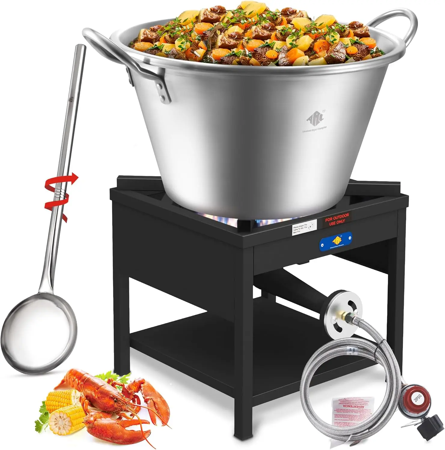 ARC 69QT Mexican Cazo Para Carnitas Set, 200,000BTU Propane Burner, Stainless Steel 25" Heavy Duty Outdoor Wok With 48" Large Spoon, Great for Carnitas, Braising, Seafood Boiling, Inoxidable Wok